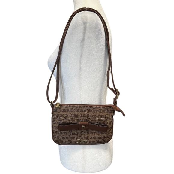 Juicy Couture Brown Monogram Logo Shoulder Crossbody Bag with Bow Accent - Picture 4 of 7